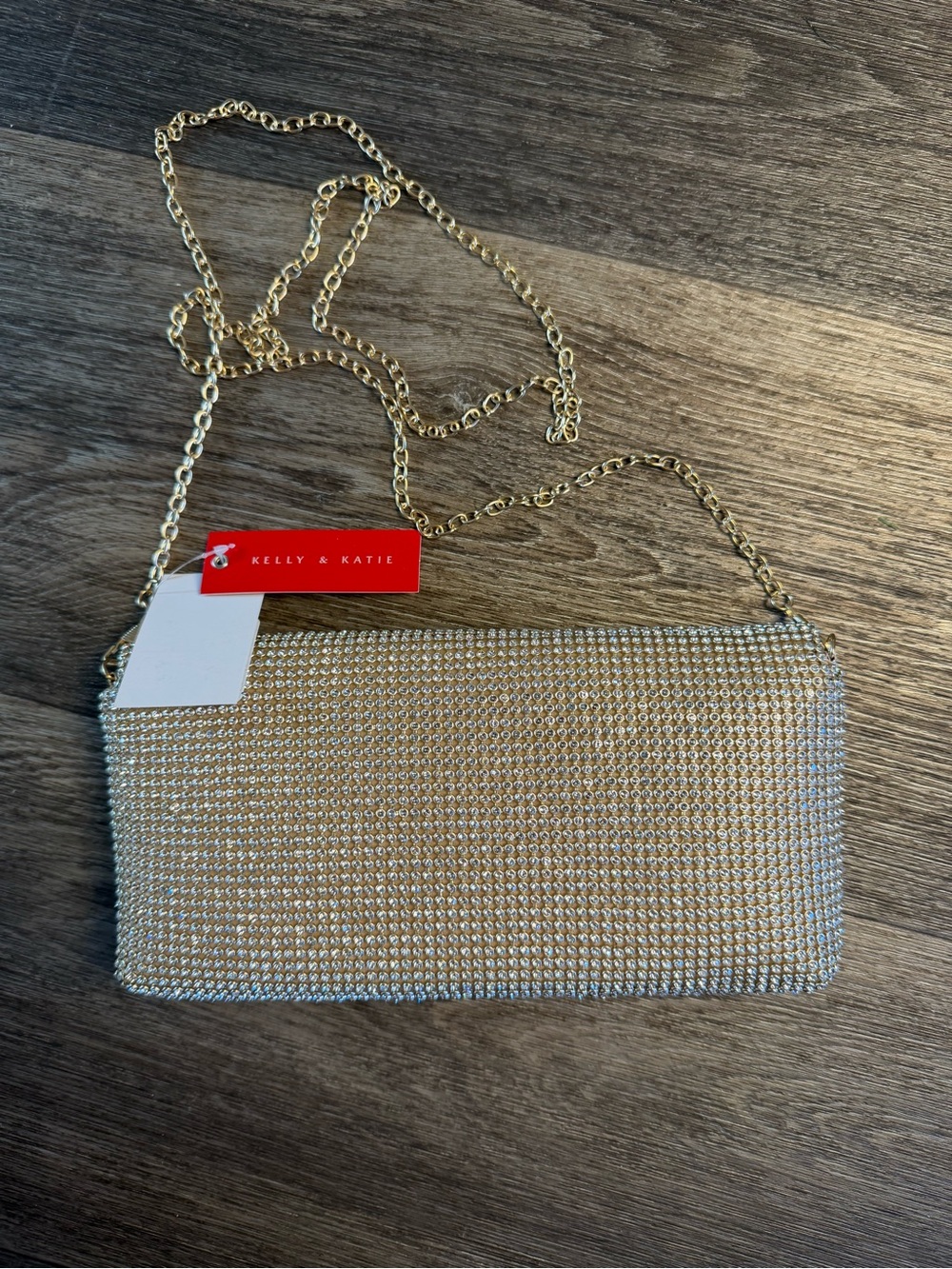Kelly & Katie Gold Rhinestone Mesh Chain Crossbody Clutch